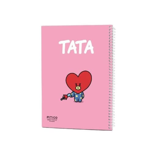 دفتر ۴۰ برگ سری BTS با جلد صورتی و طرح شخصیت TATA، سیمی از کنار