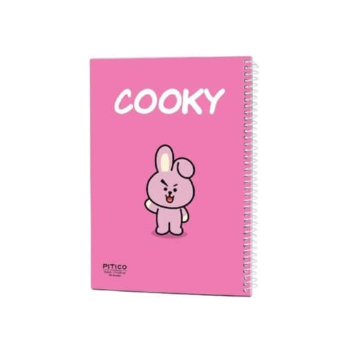 دفتر ۴۰ برگ سری BTS با طرح COOKY، جلد صورتی و تصویر خرگوش کارتونی، با صحافی فنری