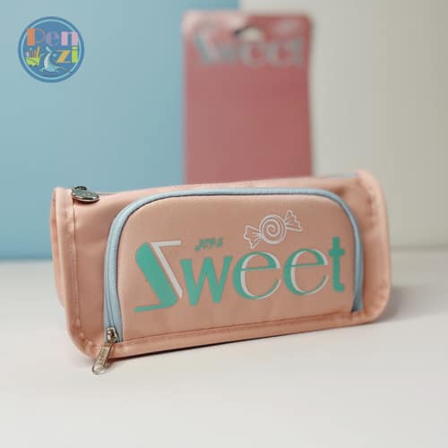 جامدادی پاستلی صورتی طرح Sweet با دو محفظه زیپ‌دار و چاپ فانتزی