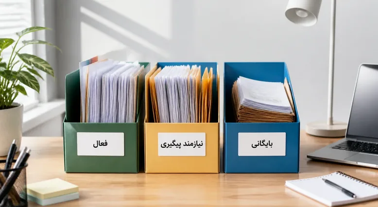پوشههای برچسبگذاریشده برای نظم دادن کاغذهای کاری روی میز اداری